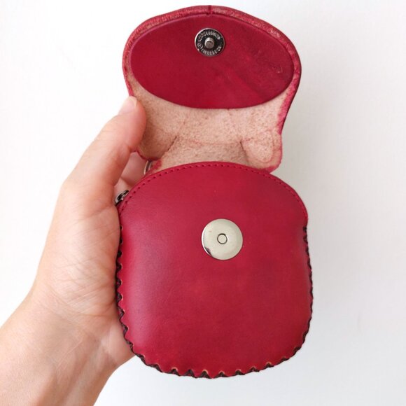 Genuine leather coin wallet purse - animal face cat racoon bear keyring wristlet - Picture 5 of 6